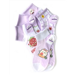 Женские носки короткие разноцветные "Цветы, надписи" Фиолетовые / 10 пар