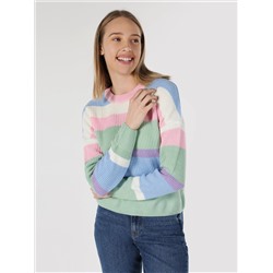 Разноцветный женский трикотажный свитер обычного кроя с рисунком