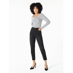 896 Maria Черные женские джинсовые брюки свободного покроя с высокой талией и прямыми штанинами