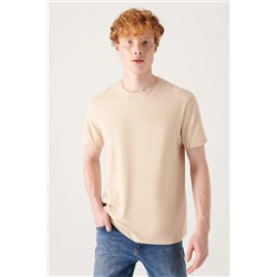 Мужская бежевая дышащая футболка стандартного кроя из 100% хлопка с круглым вырезом E001000