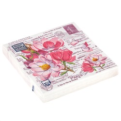 Салфетки бумажные "Bouquet Home Collection Classic" 33х33см, 3-х слойные, 20 штук в упаковке, 100% целлюлоза, "Открытка с магнолиями" (Россия)