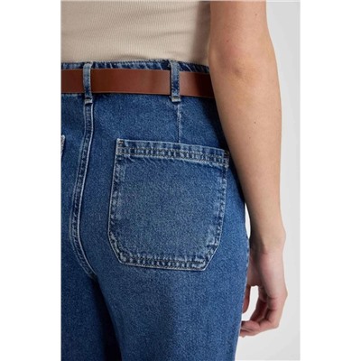 Широкие джинсовые брюки длиной до щиколотки с высокой талией-кюлотами