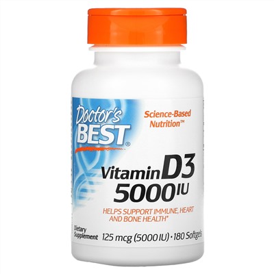 Doctor's Best, витаминD3, 125мкг (5000МЕ), 180капсул