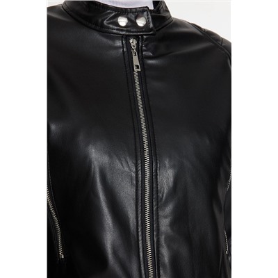 Черная укороченная байкерская куртка из искусственной кожи - Пальто TWOAW24MO00004