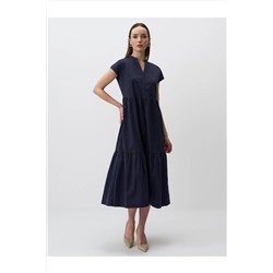 Темно-синее тканое платье макси с V-образным вырезом и короткими рукавами