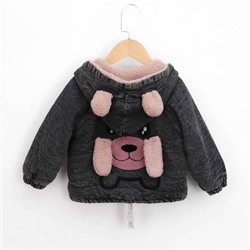 Джинсовая куртка детская, арт КД142, цвет: розово-чёрный медведь