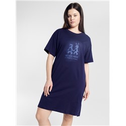 Сорочка ночная женская синяя с печатью