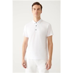Мужская белая трикотажная футболка стандартного кроя из 100% хлопка с воротником-поло с 3 кнопками E001033