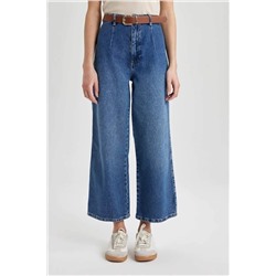 Широкие джинсовые брюки длиной до щиколотки с высокой талией-кюлотами