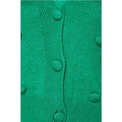 Зеленый вязаный кардиган с мягким фактурным помпоном TWOAW24HI00047
