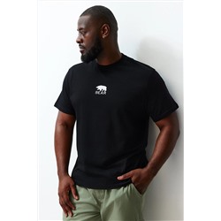 Черная футболка обычного кроя больших размеров из 100% хлопка с вышивкой медведя/животного TMNSS24BF00039