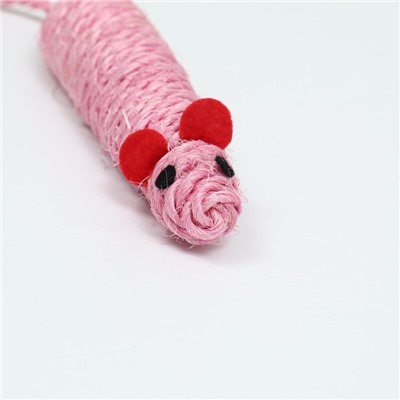 Игрушка сизалевая "Длинная мышь", 14,5 см, розовая