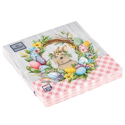 Салфетки бумажные "Art Bouquet" 33х33см, 3-х слойные, 20 штук в упаковке, 100% целлюлоза, "Пасхальный венок с кроликом" (Россия)