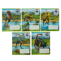 Тетрадь 12 листов в клетку "Эра динозавров", обложка мелованный картон, скругленные углы, блок 65 г/м2, поля, МИКС