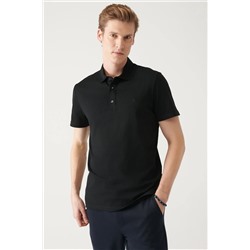 Мужская черная трикотажная футболка стандартного кроя с воротником-поло из 100 % хлопка с 3 кнопками E001033