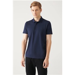 Мужская темно-синяя футболка стандартного кроя из 100% хлопка с воротником-поло на 3 пуговицах E001035