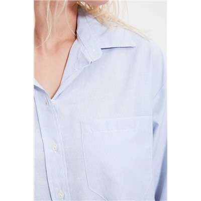Голубая хлопковая рубашка-бойфренд с одним карманом TWOAW20GO0115