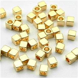 Бусина-разделитель кубик 4*4мм золотистый, отверстие 2,5мм (упаковка 10шт.)