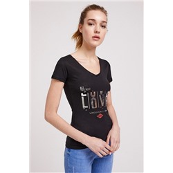 Женская футболка Love с V-образным вырезом, черная 202 LCF 242006
