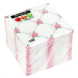 Салфетки бумажные "Bouquet Elegant" 24х24см, 1 слойные, 100 штук в упаковке, 100% целлюлоза, "Орнамент с розами" (Россия)