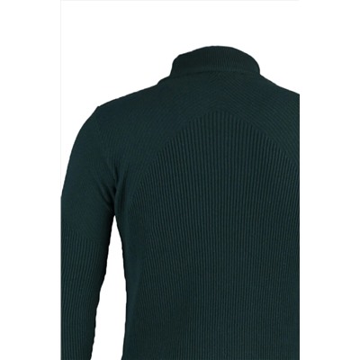 Изумрудно-зеленый мужской приталенный вельветовый трикотажный свитер с полуводолазкой TMNAW21KZ0553