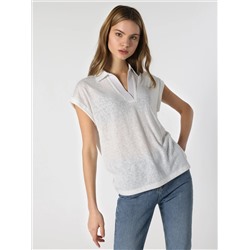 Белая женская футболка с коротким рукавом стандартного кроя с рубашкой и воротником
