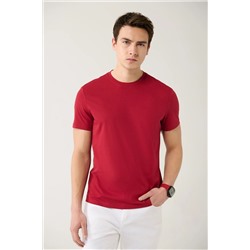 Мужская бордово-красная дышащая футболка стандартного кроя из 100% хлопка с круглым вырезом E001000