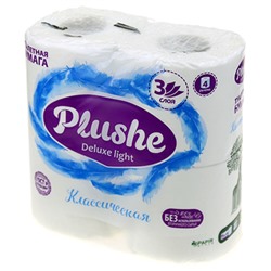 Туалетная бумага 3-слойная "Plushe Delux Light Классическая" 15м, 4 рулона, белый (Россия)
