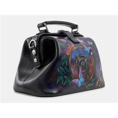 Черная кожаная сумка с росписью из натуральной кожи «W0013 Black Эффект бабочки»
