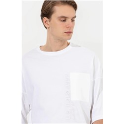 Мужская белая футболка оверсайз с круглым вырезом Неожиданная скидка в корзине