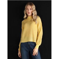 Желтый женский свитер обычного кроя с высоким воротником