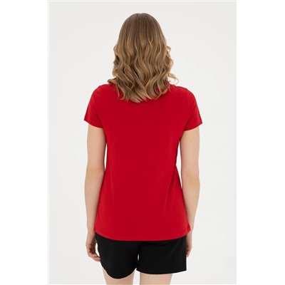 Женская красная базовая футболка с круглым вырезом Неожиданная скидка в корзине