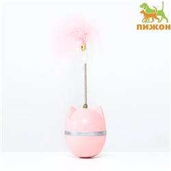 Игрушка-неваляшка "Перьевой взрыв" для кошек, 20 см, розовая
