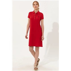 Женское красное трикотажное платье с воротником-поло Неожиданная скидка в корзине