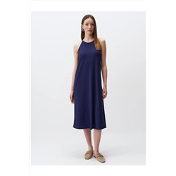 Темно-синее базовое платье без рукавов свободного кроя с круглым вырезом