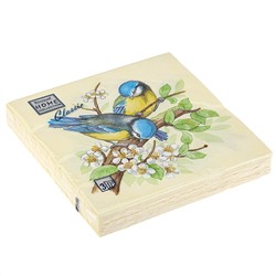 Салфетки бумажные "Bouquet Home Collection Classic" 33х33см, 3-х слойные, 20 штук в упаковке, 100% целлюлоза, "Птички-Синички" (Россия)