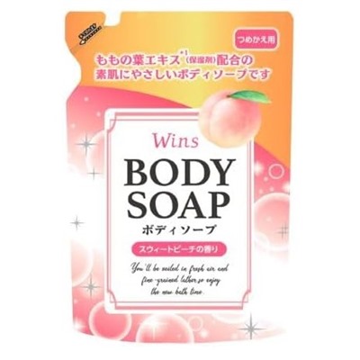 Nihon Крем-мыло для тела "Wins Body Soap Peach" с экстрактом листьев персика и богатым ароматом 340 г, мягкая упаковка / 20