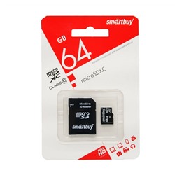 Micro SDHC карта памяти 64ГБ SmartBuy Class 10 с адаптером