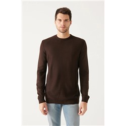 Мужской коричневый вязаный свитер с круглым вырезом спереди с текстурой обычного кроя A22y5070