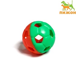 Игрушка резиновая "Футбольный мяч" с бубенчиком, 6 см, оранжевый/зелёный