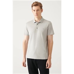 Мужская серая трикотажная футболка стандартного кроя из 100 % хлопка с воротником-поло и 3 кнопками E001033