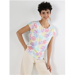 Разноцветная женская футболка с коротким рукавом стандартного кроя с круглым вырезом и принтом
