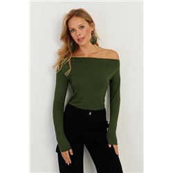 Женская зеленая блузка с вырезом «лодочка» LPP1254