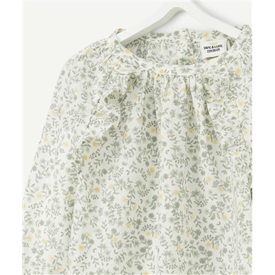 BLOUSE BÉBÉ FILLE EN COTON FLEURIE VERTE ET JAUNE AVEC VOLANTS