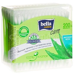 Ватные палочки bella 100% хлопок 200 шт. с экстрактом алоэ пластиковая квадратная упаковка