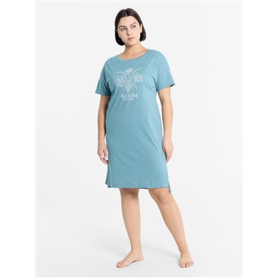 Сорочка ночная женская дымчато-голубая с печатью