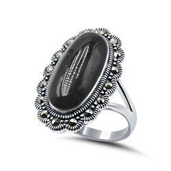 Серебряное кольцо с малахитом и марказитом