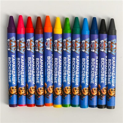 Восковые карандаши, набор 12 цветов, высота  8 см, диаметр 0,8 см, Щенячий патруль