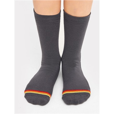 Детские носки "термо" темно-серого цвета с красной и желтой полоской