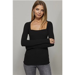 Женская черная блузка с квадратным воротником EY1101